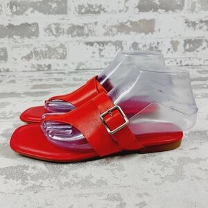 New Caslon Circa Red Leather Thong Sandals O262